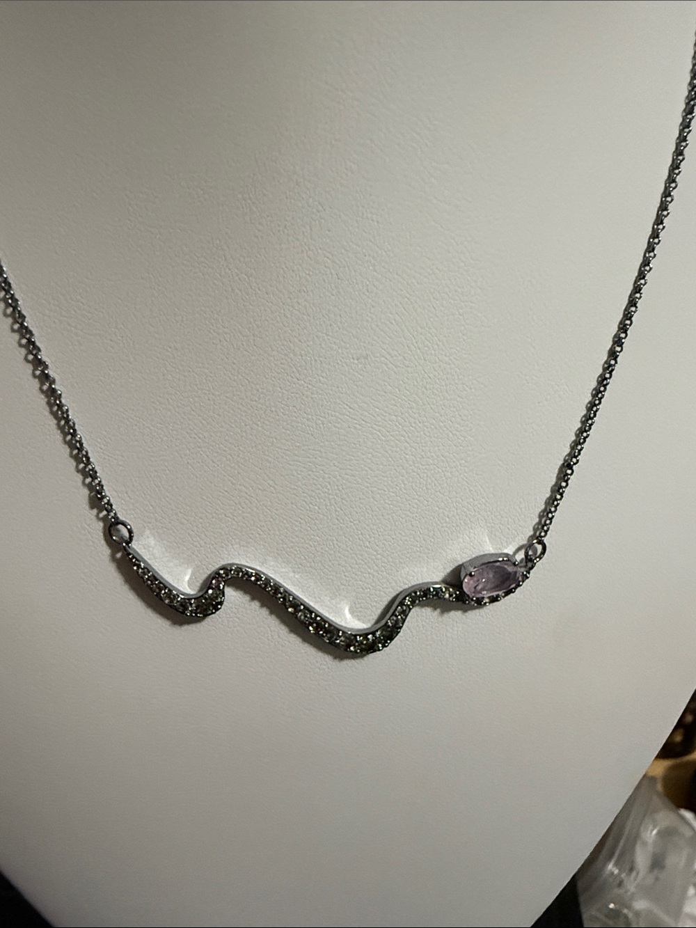 BP Hematite plated Wavy serpent Pendant Necklace with Light pink main stone